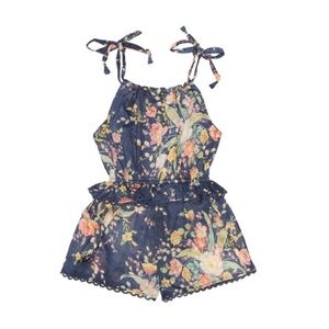 Zimmermann Kids Blue Zinnia Cotton Playsuit Floral Ruffle Shorts Romper size 10